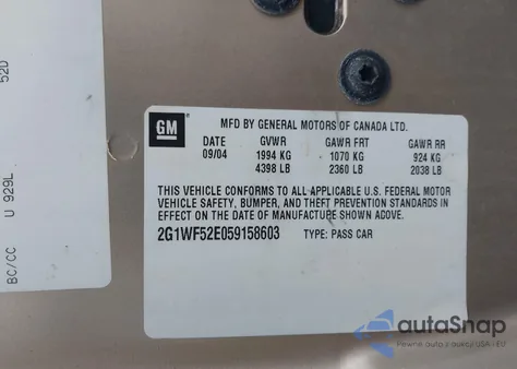 2005 Chevrolet Impala from USA, damaged, VIN 2G1WF52E059158603